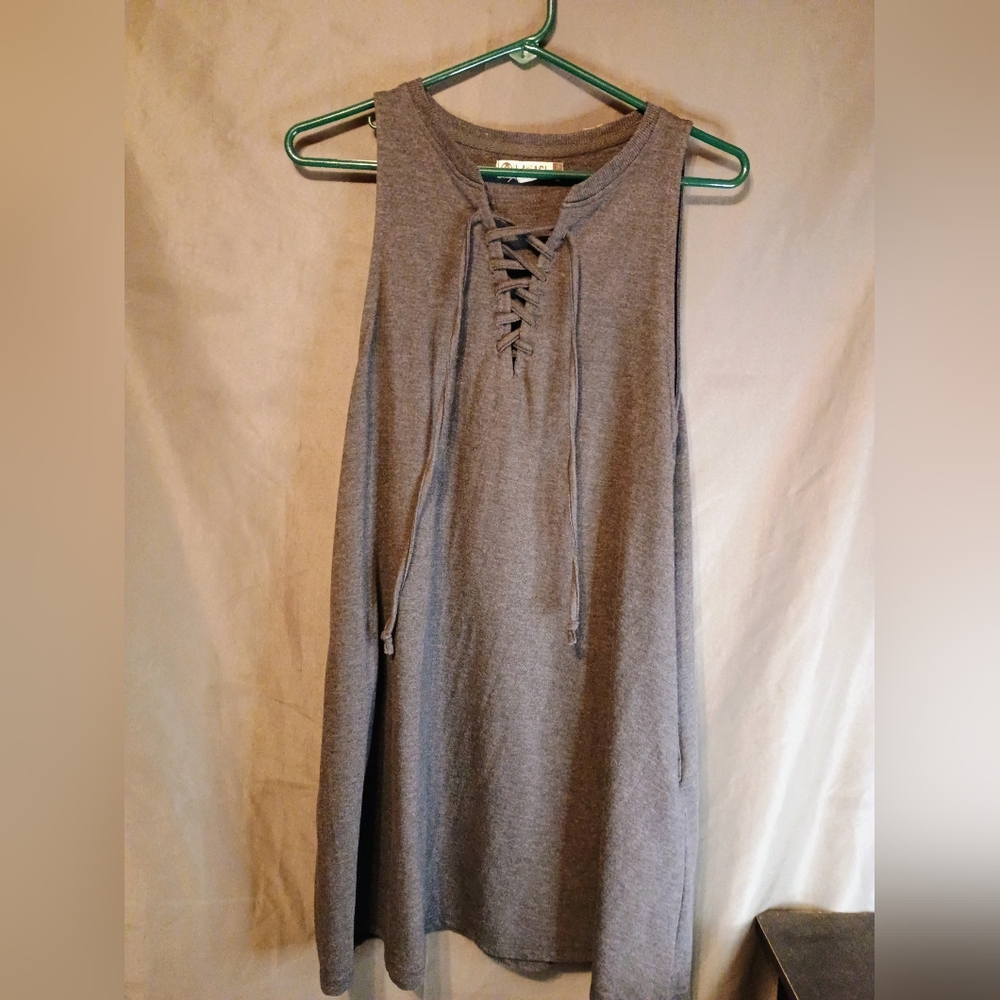 Lagaci Gray Pocket Shift Sleeveless Lace-Up Mini Dress